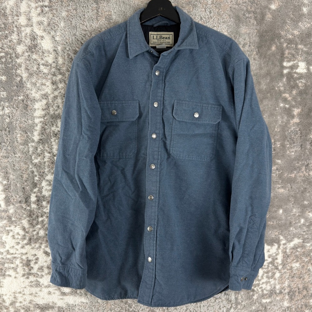 LL Bean Size M Thinsulate Quilted Lined Flannel Shirt Jacket Blue Men
